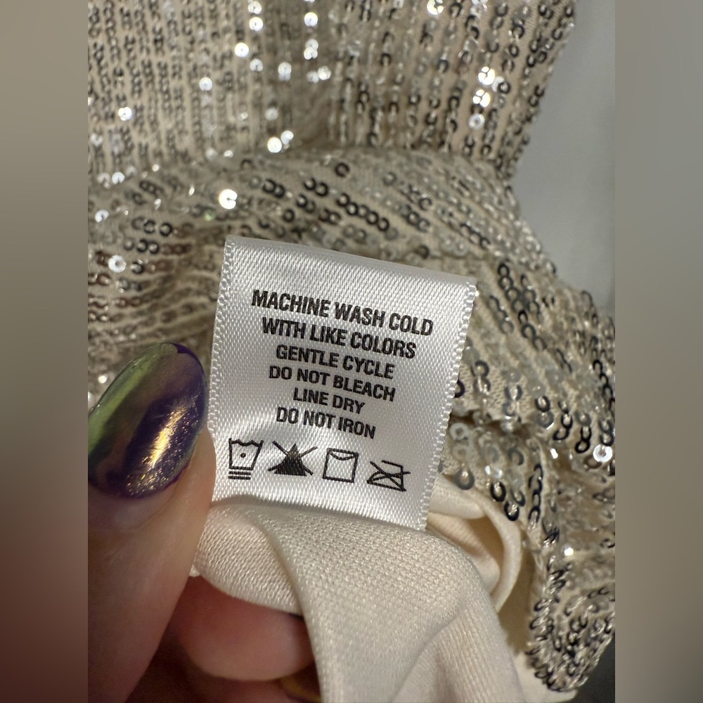 MSK Champagne Gold Sequin TShirt Shift Mini Dress Size Medium - Picture 7 of 8